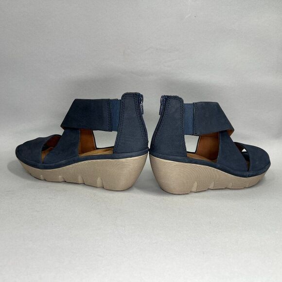Clarks Artisan Clarene Galmor Sandals Women's Size 6.5 Blue Leather Wedge Sandal - Picture 6 of 12